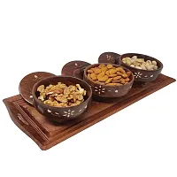 Wooden kitchen Ware Long Dry Fruits Tray With 3 Wooden Bowl  3 Spoon-thumb1