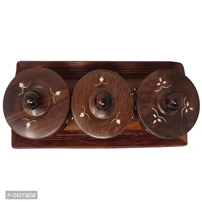 Wooden kitchen Ware Long Dry Fruits Tray With 3 Wooden Bowl  3 Spoon-thumb3
