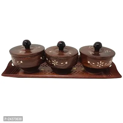 Wooden kitchen Ware Long Dry Fruits Tray With 3 Wooden Bowl  3 Spoon-thumb4