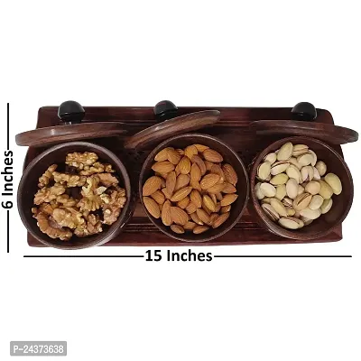 Wooden kitchen Ware Long Dry Fruits Tray With 3 Wooden Bowl  3 Spoon-thumb5