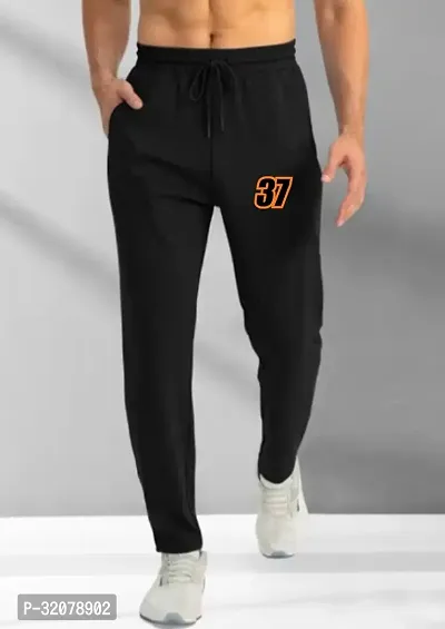 Stylish Black Cotton Blend Solid Track Pant For Men-thumb0