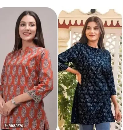 Stylish Cotton Printed Kurta For Women - Pack Of 2