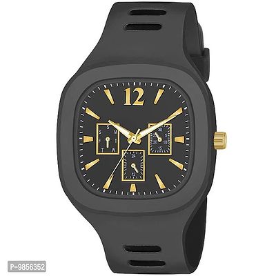 Analog Watch with Soft Silicone Strap for Unisex (1Pc) Black