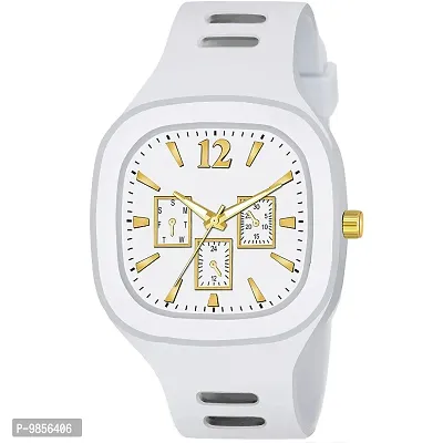 Analog Watch with Soft Silicone Strap for Unisex (1Pc) White-thumb0