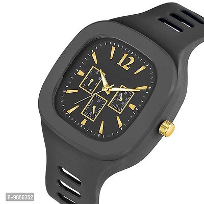 Analog Watch with Soft Silicone Strap for Unisex (1Pc) Black-thumb3