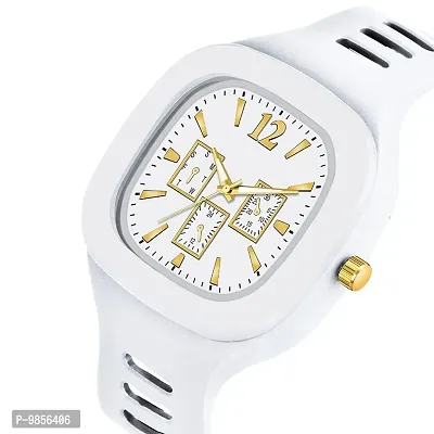 Analog Watch with Soft Silicone Strap for Unisex (1Pc) White-thumb3