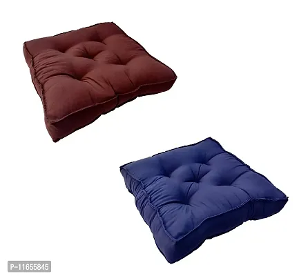 PUM PUM Chair Cushion/Pad Soft Thicken for Office,Home or Car Sitting 14"" x 14"" (Navy Blue & Brown,Pack of 2)