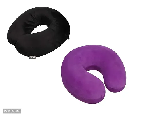 PumPum Neck Travel Pillow,Black + Purple (Pack of 2)