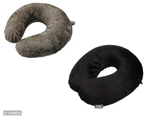 PumPum Neck Travel Pillow,Black + Grey (Pack of 2)