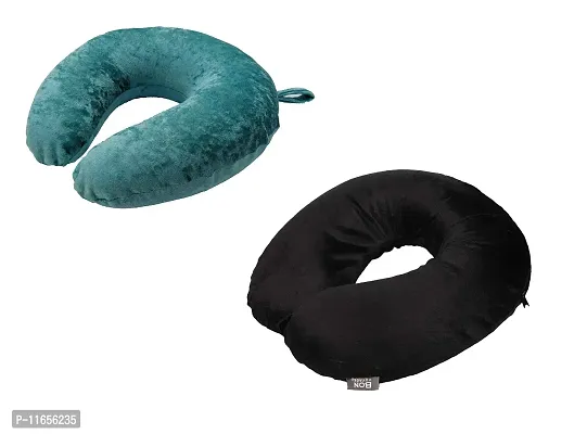 PumPum Neck Travel Pillow,Black + Turqouise Blue (Pack of 2)