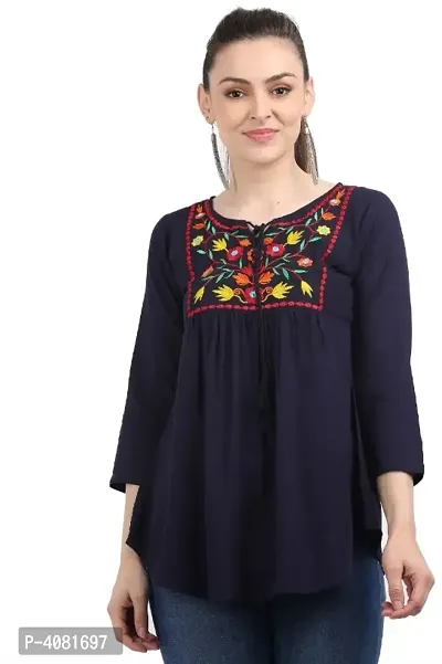 Elegant Black Rayon Embroidered Top For Women
