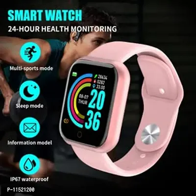 D20 Bluetooth Fitness Watch with Heart Rate Activity Tracker Waterproof Body, Step and Calorie Counter, Blood Pressure, Activity Tracker for Men/Women - Pink-thumb0