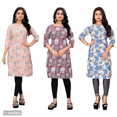 Combo of 3 Women daily basis Printed Round Neck Kurti-thumb0