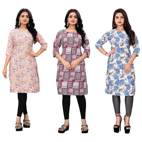 Combo of 3 Women daily basis Round Neck Kurti