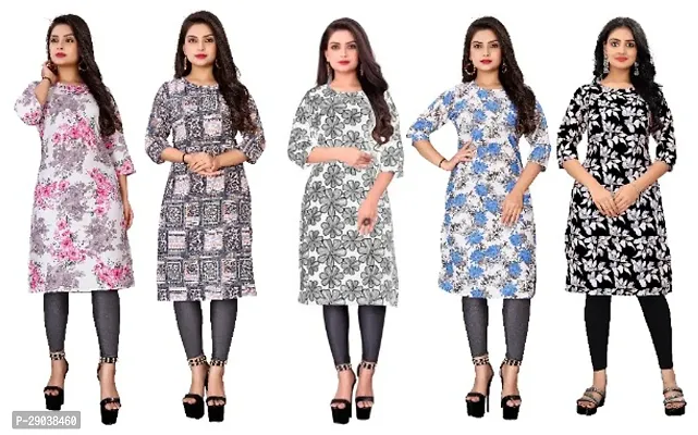 Combo of 5 Women daily basis Printed Round Neck Kurti