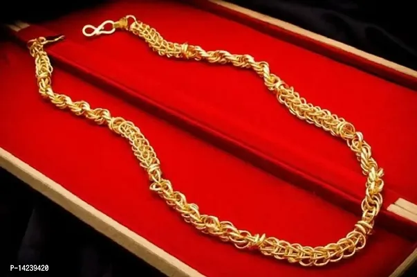 1 Gram Gold plated Chain For Boys and Man Alloy, Stainless Steel Chain Gold-plated Plated Alloy Chain (20 Inch)Water And Sweat Proof Jawellery