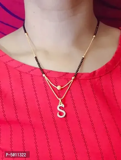 S Letter mangalsutra Alphabet Name Gold Plated New Collection Pendant Locket For Girls/Women Gold-plated  Latest Style Design New Model Mangalsutras-thumb0