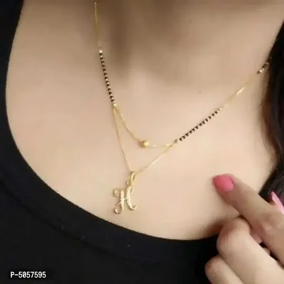H  letter mangalsutra gold plated pendant locket for girls/women alloy design new model 18 INCH short-long stylish Traditional fashionable chain alphabet name mangalsutras Alloy Mangalsutra