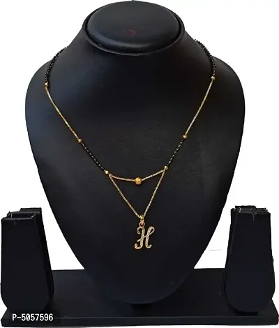 H letter mangalsutra gold plated pendant locket for girls/women alloy design new model 18 INCH short-long stylish Traditional fashionable chain alphabet name mangalsutras Alloy Mangalsutra