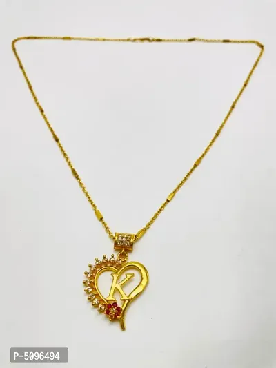 K letter locket pendants alphabet name gold plated alloy new model design with 19 inch chain for girls/women Gold-plated Alloy