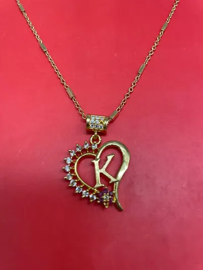 K letter locket pendants alphabet name plated alloy new model design with 19 inch chain for girls/women Gold-plated Alloy