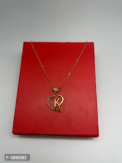 K letter locket pendants alphabet name gold plated alloy new model design with 19 inch chain for girls/women Gold-plated Alloy