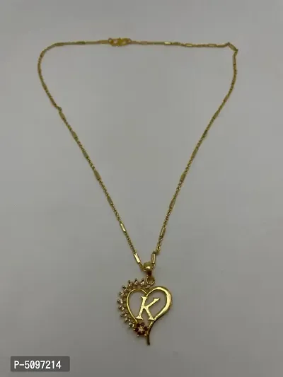 K Letter Locket Pendant Alphabet Name Gold Plated Alloy With 19 inch chain for Women-thumb0
