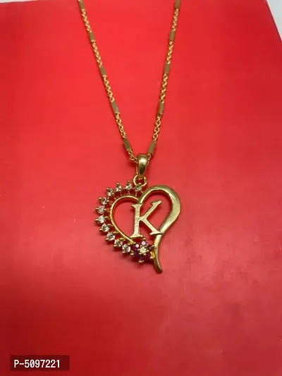 K letter locket pendants Alphabet Name Gold Plated Alloy New Model Design With 19 inch chain for girls Gold-plated Alloy