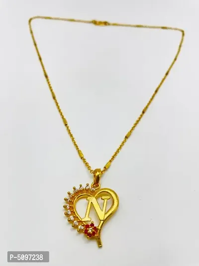 N  letter locket pendants Alphabet Name Gold Plated Alloy New Model Design With 119 inch chain for girls Gold-plated Alloy