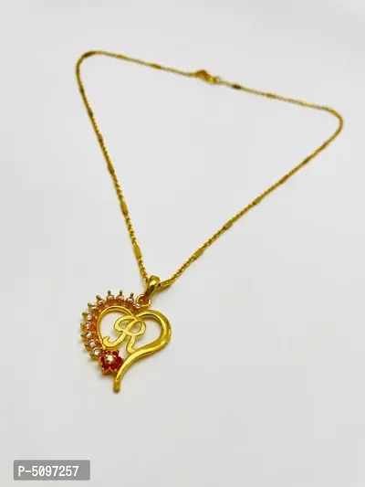 R letter locket pendants Alphabet Name Gold Plated Alloy New Model Design With 19 inch chain for girls Gold-plated Alloy