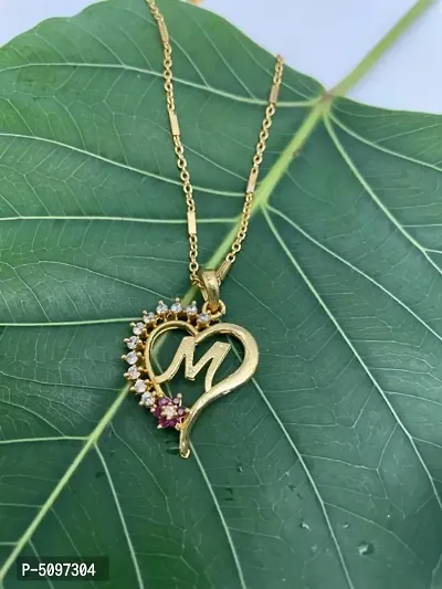 M  letter locket pendants Alphabet Name Gold Plated Alloy New Model Design With 19  inch chain for girls Gold-plated Alloy