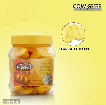 Om Phool Batti Small Cow Ghee Diya for Puja, 100 Pcs, Wax Free  Vegan Ghee Batti/Wicks/Jyot for Puja Aarti, (Pack of 1, Yellow, 100 Pcs)-thumb3