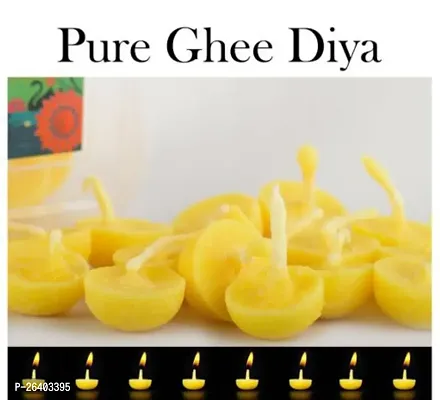 Om Phool Batti Small Cow Ghee Diya for Puja, 100 Pcs, Wax Free  Vegan Ghee Batti/Wicks/Jyot for Puja Aarti, (Pack of 1, Yellow, 100 Pcs)-thumb2