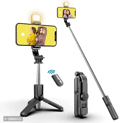 R1s Bluetooth Selfie Stick with Remote and LED Selfie Light, 3-in-1 Multifunctional Selfie Stick, Tripod, Monopod Stand  Mobile Stand Compatible with All Phones Bluetooth Selfie Stick  (Black )-thumb0