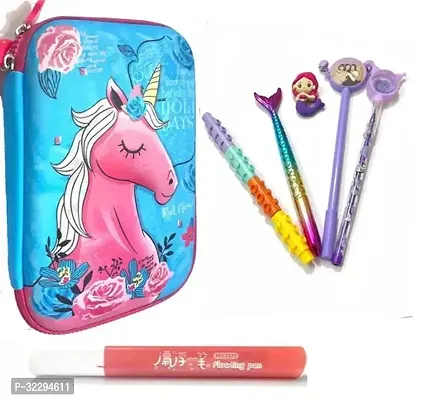 Stylish Printed Pencil Box for Kids with Pen