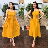 Stylish Yellow Crepe Solid A-Line Dress For Women-thumb1