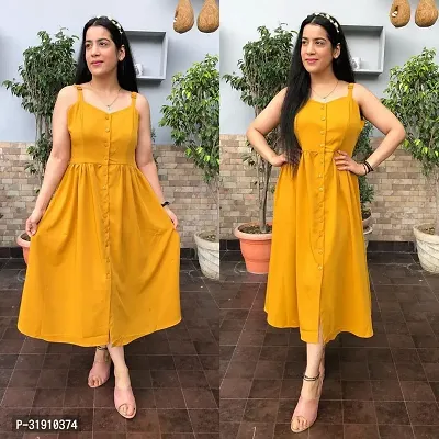 Stylish Yellow Crepe Solid A-Line Dress For Women-thumb2