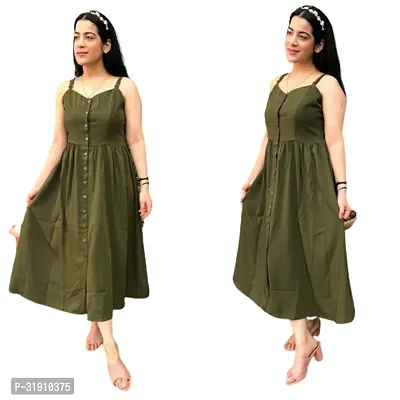 Stylish Green Crepe Solid A-Line Dress For Women-thumb0