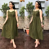 Stylish Green Crepe Solid A-Line Dress For Women-thumb1