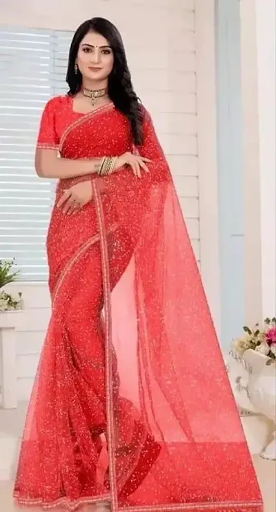 Net Partywear Sarees with Blouse Piece