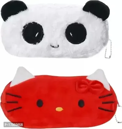 Classic Panda +Kitty Art Canvas Pencil Boxes  (Set Of 2, Multicolor, Black, Red, White)-thumb0