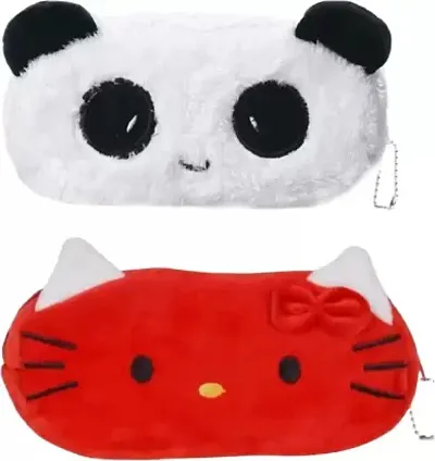 Classic Panda +Kitty Art Canvas Pencil Boxes  (Set Of 2, Multicolor, Black, Red, White)