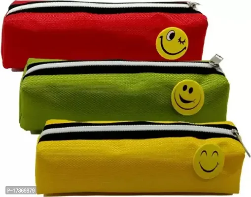 Classic Emoji Combo Pencil Pouch Emoji Art Polyester Pencil Boxes  (Set Of 3, Multicolor)