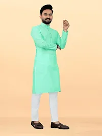 Reliable Green Cotton Solid Kurta And Bottom Sets For Men-thumb3