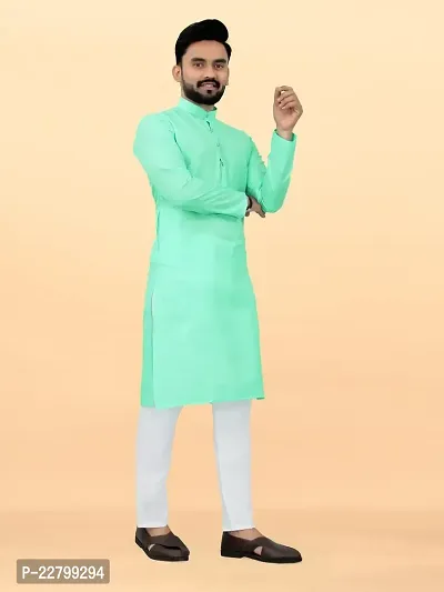 Reliable Green Cotton Solid Kurta And Bottom Sets For Men-thumb4