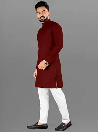 Reliable Maroon Cotton Solid Mid Length Kurta For Men-thumb1