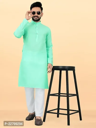 Reliable Green Cotton Solid Kurta And Bottom Sets For Men-thumb0