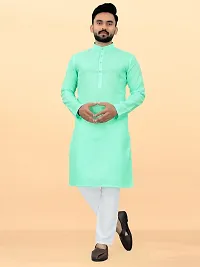 Reliable Green Cotton Solid Kurta And Bottom Sets For Men-thumb2