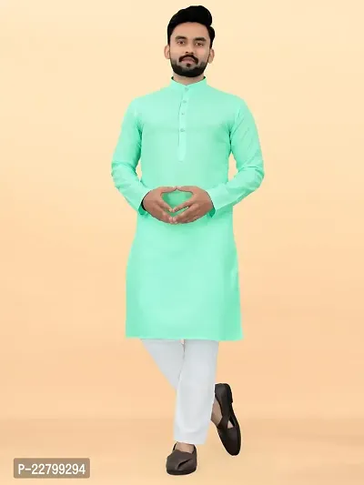 Reliable Green Cotton Solid Kurta And Bottom Sets For Men-thumb3