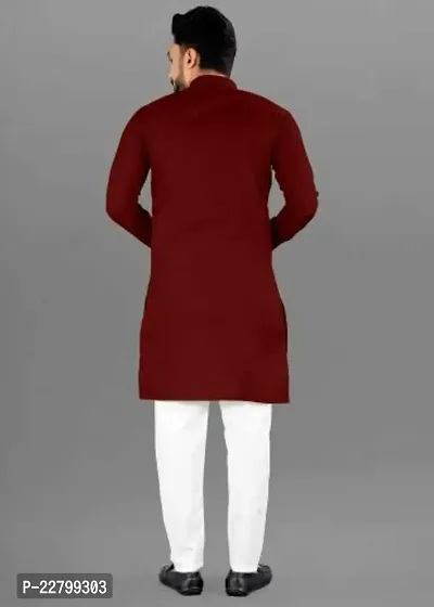 Reliable Maroon Cotton Solid Mid Length Kurta For Men-thumb3